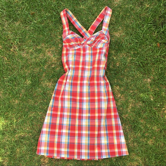 90’s Primary Color Plaid A-Line Sun Dress~ - Picture 2 of 7